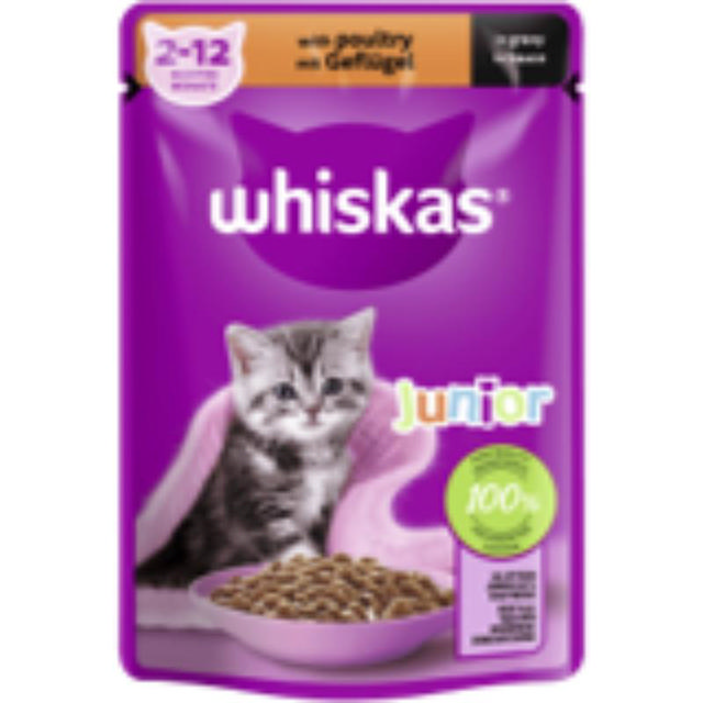 WHISKAS ΣΑΚΟΥΛΑΚΙ ΥΓΡΗ ΤΡΟΦΗ ΓΙΑ ΝΕΑΡΕΣ ΓΑΤΕΣ ΜΕ ΓΕΥΣΗ ΔΙΑΦΟΡΑ ΠΟΥΛΕΡΙΚΑ 85ΓΡ