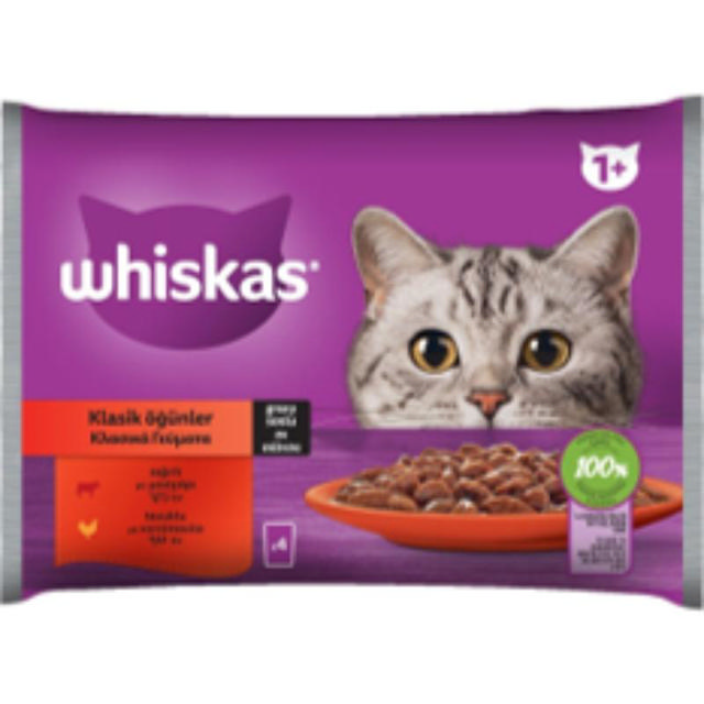 WHISKAS POUCH WET CAT FOOD MEAT SELECTION 4X85G