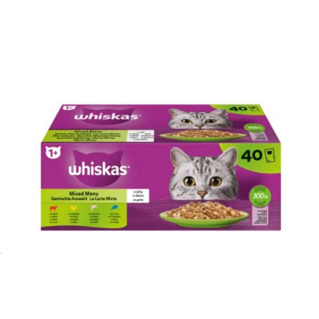 WHISKAS POUCH WET CAT FOOD MEAT & FISH 40X85G