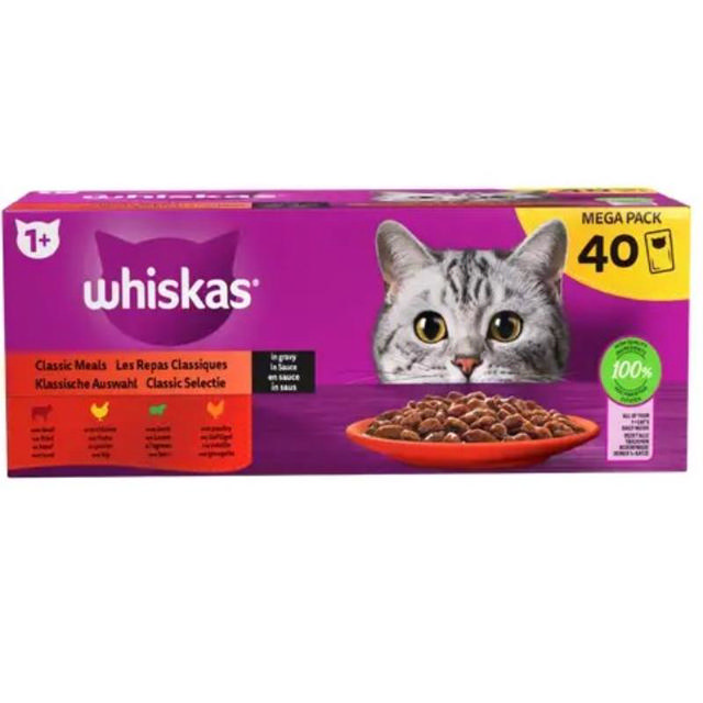 WHISKAS POUCH WET CAT FOOD MEAT SELECTION 40X85G