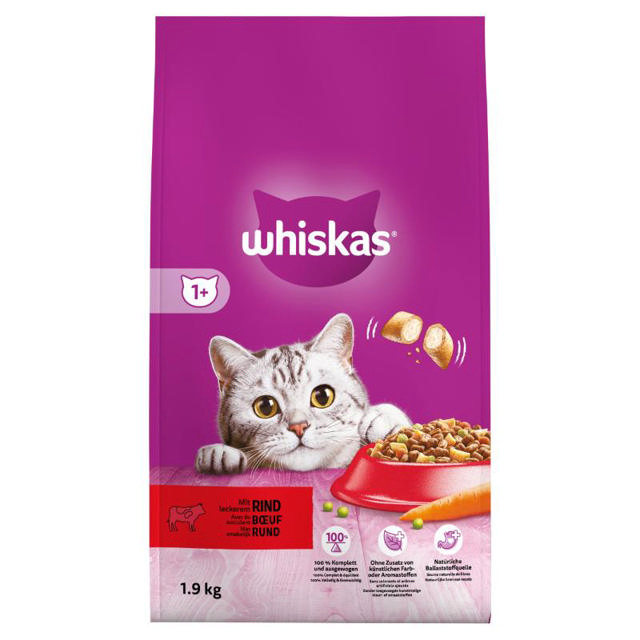 WHISKAS ΞΗΡΗ ΤΡΟΦΗ ΓΙΑ ΓΑΤΕΣ ΜΕ ΓΕΥΣΗ ΒΟΔΙΝΟ 1.9KG