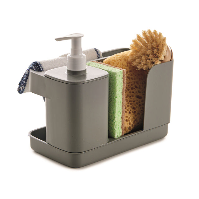 SNIPS RECTANGLE SPONGE HOLDER WITH DISPENSER - GREY