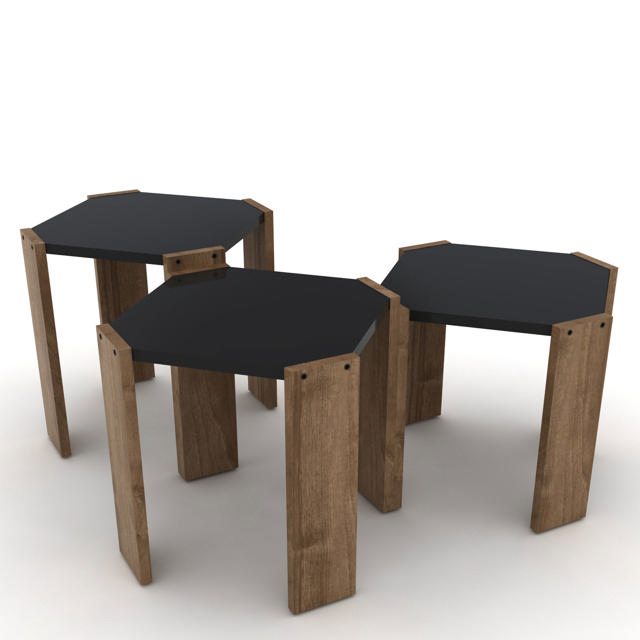 SET 3 SIDE TABLE HANSEL WALNUT/BLACK 44.5X44.5CM Υ41/38.5/36CM