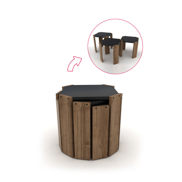 SET 3 SIDE TABLE HANSEL WALNUT/BLACK 44.5X44.5CM Υ41/38.5/36CM