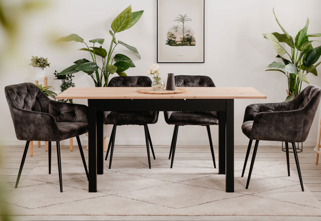 FINORI COBURG EXTENDABLE TABLE BLACK/OAK 120-160CM