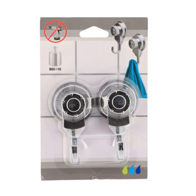 SET 2 ABS HOOKS ON SUCTION CUPS CHROME