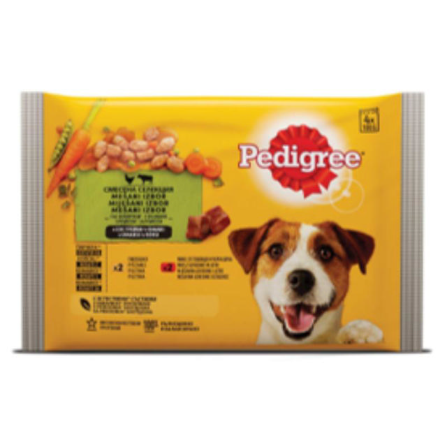 PEDIGREE POUCH WET ADULT DOG FOOD CHICKEN, BEEF & VEGETABLES 4X100G