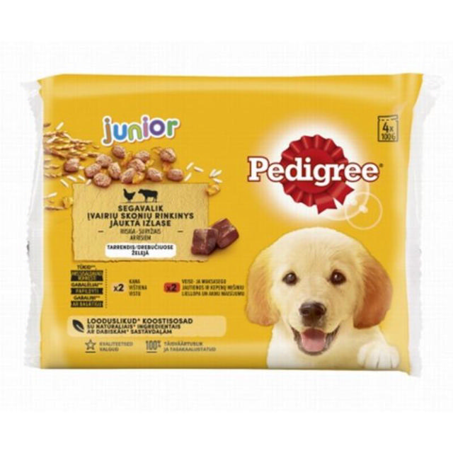 PEDIGREE POUCH WET ADULT DOG FOOD CHICKEN, BEEF & RICE 4X100G