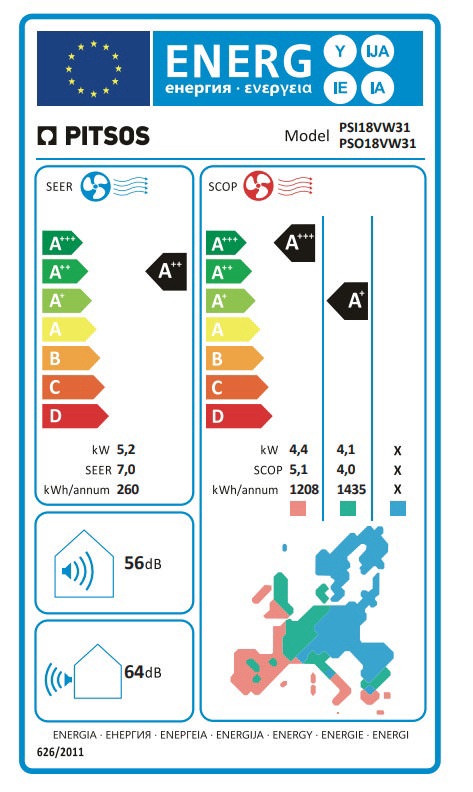 PITSOS FIVI PSI18VW31 AIRCONDITIONER INVERTER 18000BTU COOLING A++/ HEATING A+++