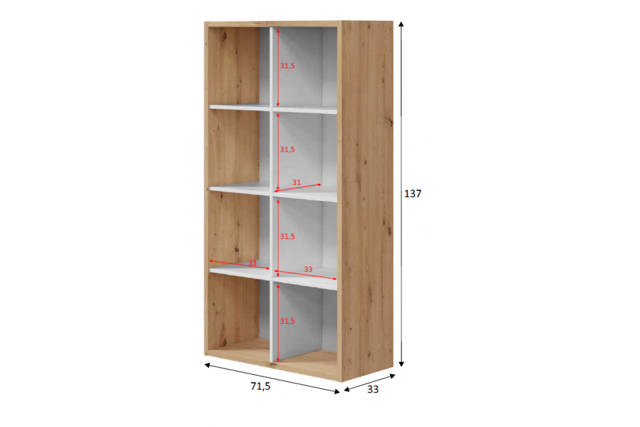 FORES NOA BOOKCASE 137X71.5X33CM OAK/WHITE