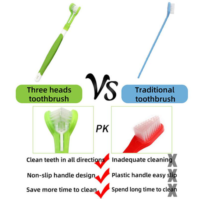 PETSTAR PET TOOTHBRUSH WITH 3-SIDED HEAD 2 PIECES - ASSORTED COLORS