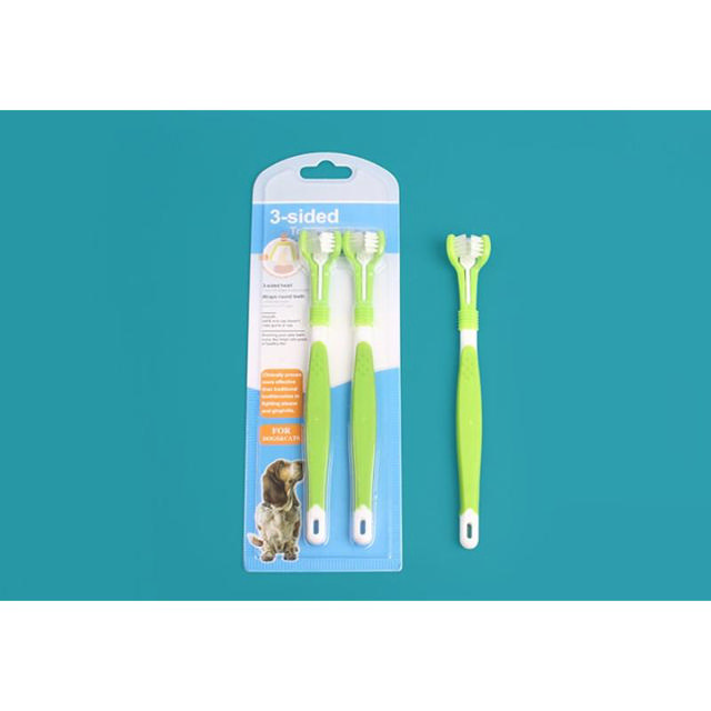 PETSTAR PET TOOTHBRUSH WITH 3-SIDED HEAD 2 PIECES - ASSORTED COLORS