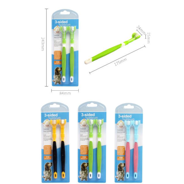 PETSTAR PET TOOTHBRUSH WITH 3-SIDED HEAD 2 PIECES - ASSORTED COLORS