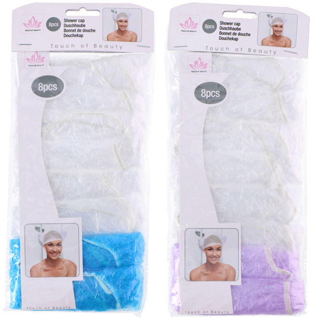 TOUCH OF BEAUTY SHOWER CAP 8PCS TRANSPARENT