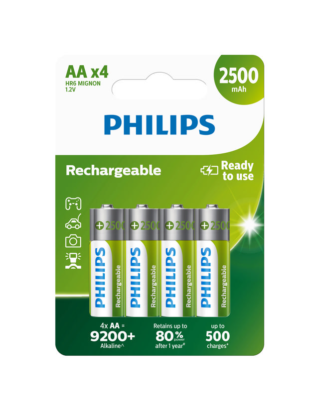 PHILIPS BATTERY RTU AA 4PCS NiMH 2500MA