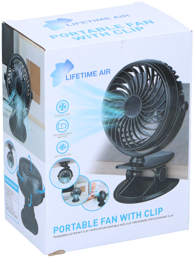 LIFETIME AIR PORTABLE USB FAN WITH CLIP 1200MAH 18X16X10CM