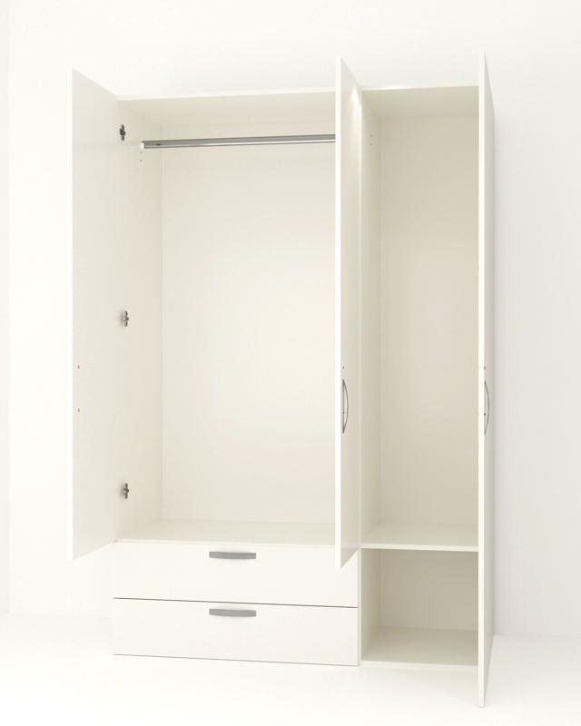 WARDROBE 3 DOORS & 2 DRAWERS 80X52X180CM WHITE