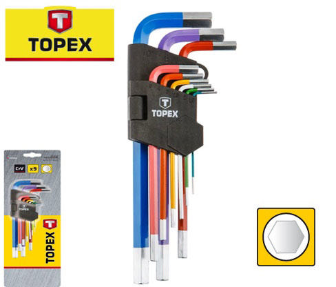 TOPEX 9PCS ALLEN KEY LONG COLOUR CrV 1.5-10MM