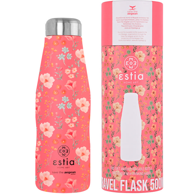 ESTIA 01-16661 TRAVEL FLASK SAVE THE AEGEAN 500ML BOUQUET CORAL