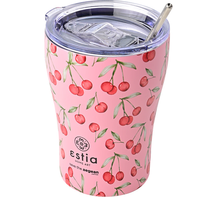 ESTIA 01-16876 TRAVEL MUG SAVE THE AEGEAN 350ML CHERRY ROSE