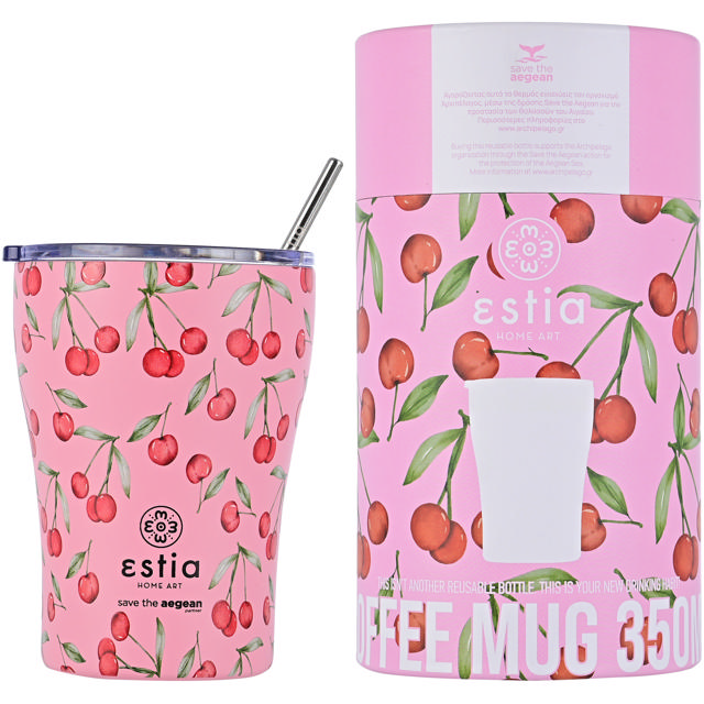 ESTIA 01-16876 TRAVEL MUG SAVE THE AEGEAN 350ML CHERRY ROSE