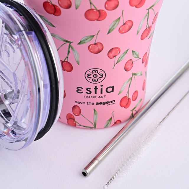 ESTIA 01-16876 TRAVEL MUG SAVE THE AEGEAN 350ML CHERRY ROSE