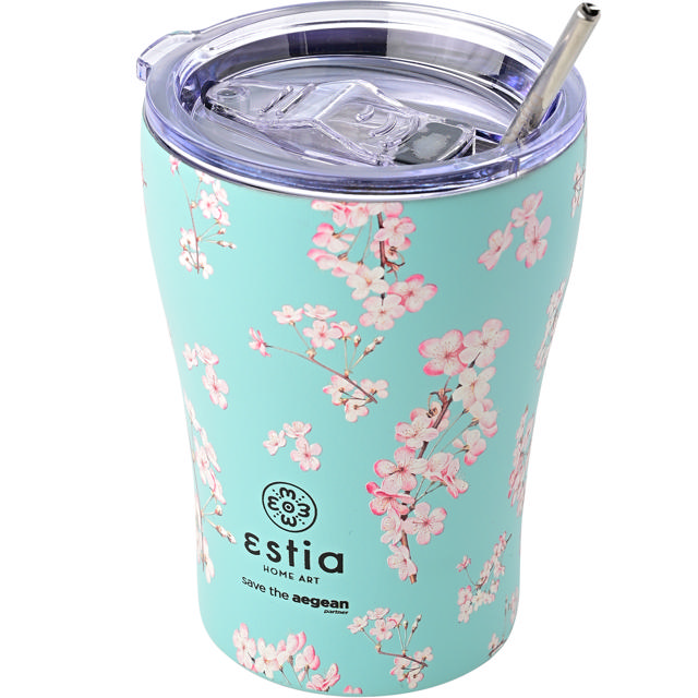 ESTIA 01-16890 TRAVEL MUG SAVE THE AEGEAN 350ML BLOSSOM GREEN