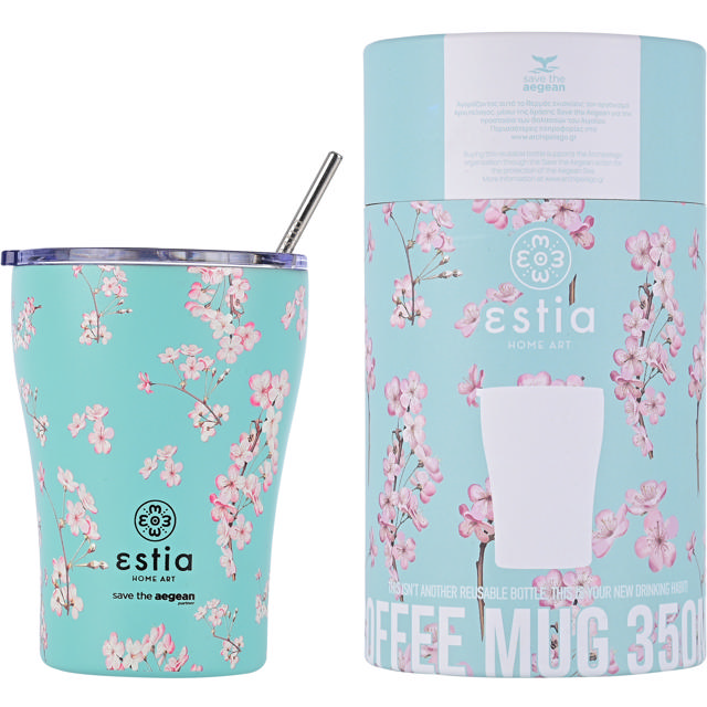 ESTIA 01-16890 TRAVEL MUG SAVE THE AEGEAN 350ML BLOSSOM GREEN