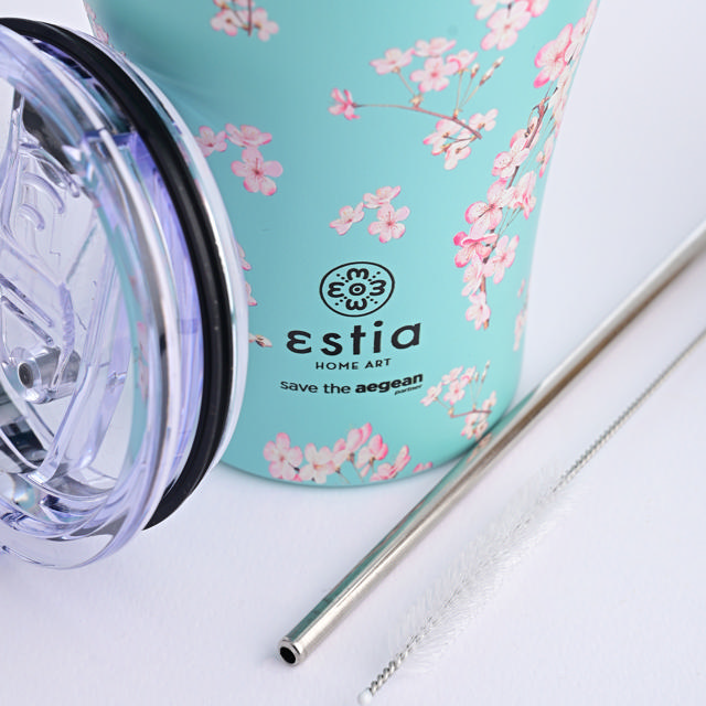 ESTIA 01-16890 TRAVEL MUG SAVE THE AEGEAN 350ML BLOSSOM GREEN