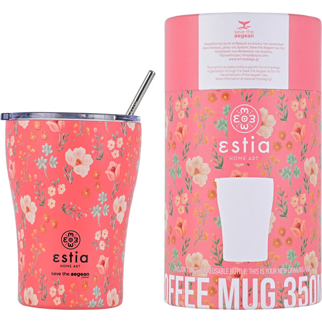 ESTIA 01-16906 ΘΕΡΜΟΣ COFFEE MUG SAVE THE AEGEAN 350ML BOUQUET CORAL