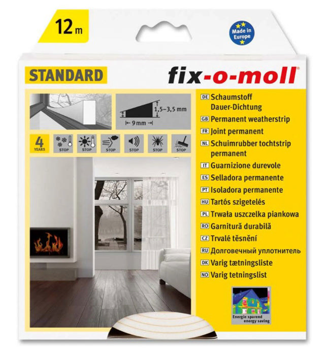 FIX-O-MOLL WEATHERSTRIP WHITE 12M 4X9MM