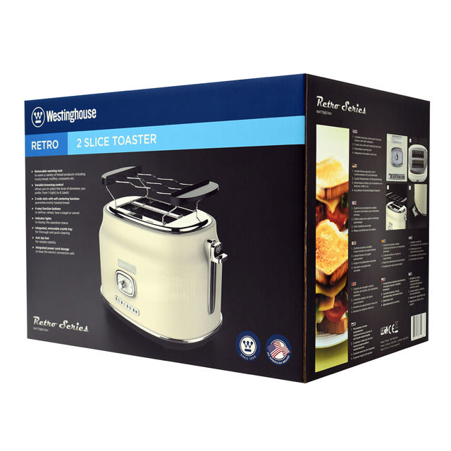 WESTINGHOUSE 2-SLICE TOASTER 815W WHITE RETRO SERIES