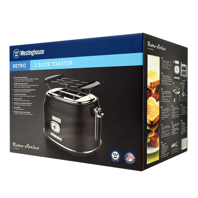 WESTINGHOUSE 2-SLICE TOASTER 815W BLACK RETRO SERIES