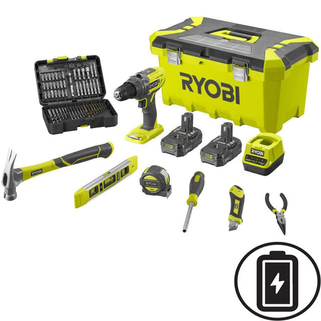 RYOBI R18PD3-220TAH ΚΡΟΥΣΤΙΚΟ ΔΡΑΠΑΝΟ 18V 2 ΜΠΑΤΑΡΙΕΣ 2AH ΜΕ ΕΡΓΑΛΕΙΟΘΗΚΗ