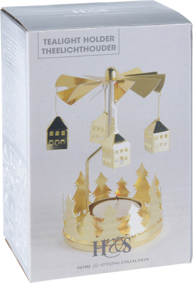 TEALIGHT HOLDER CAROUSEL GOLD