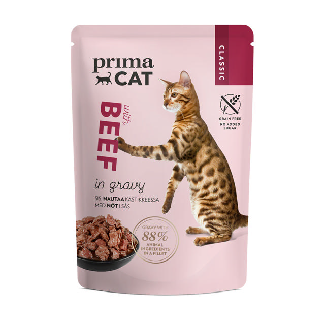 PRIMA CAT CLASSIC ΤΡΟΦΗ ΓΑΤΑΣ ΜΕ ΓΕΥΣΗ ΒΟΔΙΝΟ - IN GRAVY 85G