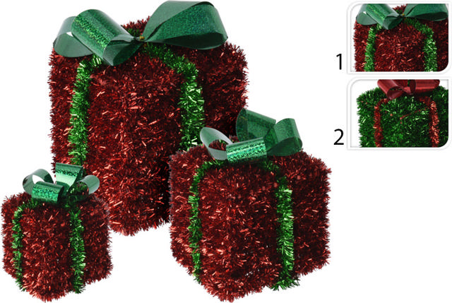 GIFTBOX 3D TINSEL SET 3P 2ASS