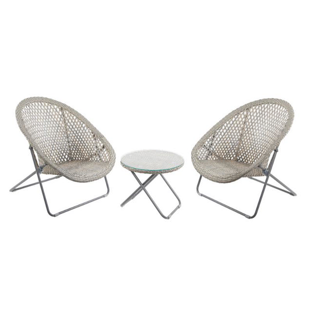 FAUX RATTAN LOUNGER SET - CLAY GREY