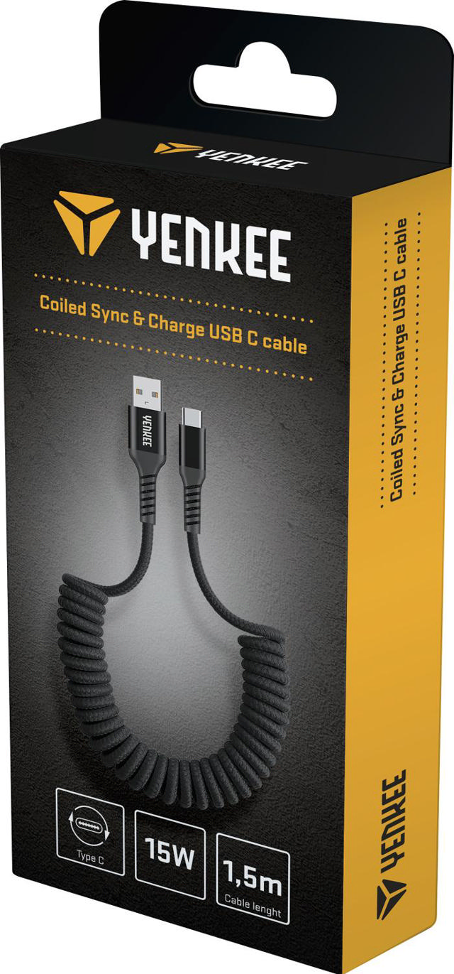 YENKEE USB-A-USB-C COILED CABL1.5M