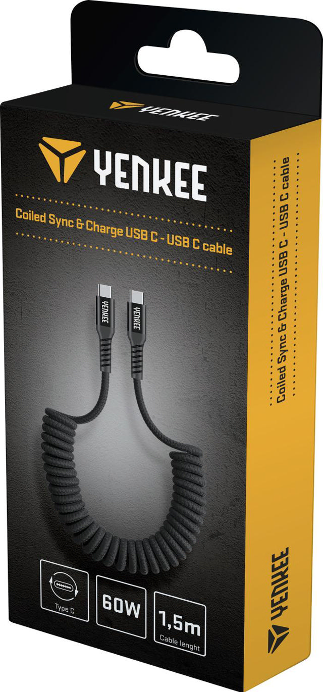 YENKEE USB-C-USB-C COILED CABLE 1.5M