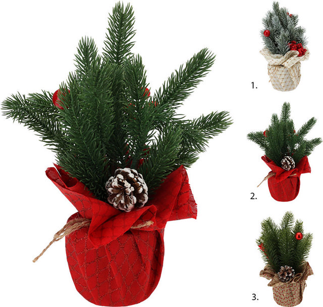 CHRISTMAS TREE IN POT 26CM IN 3 ASSORTED DESIGNS