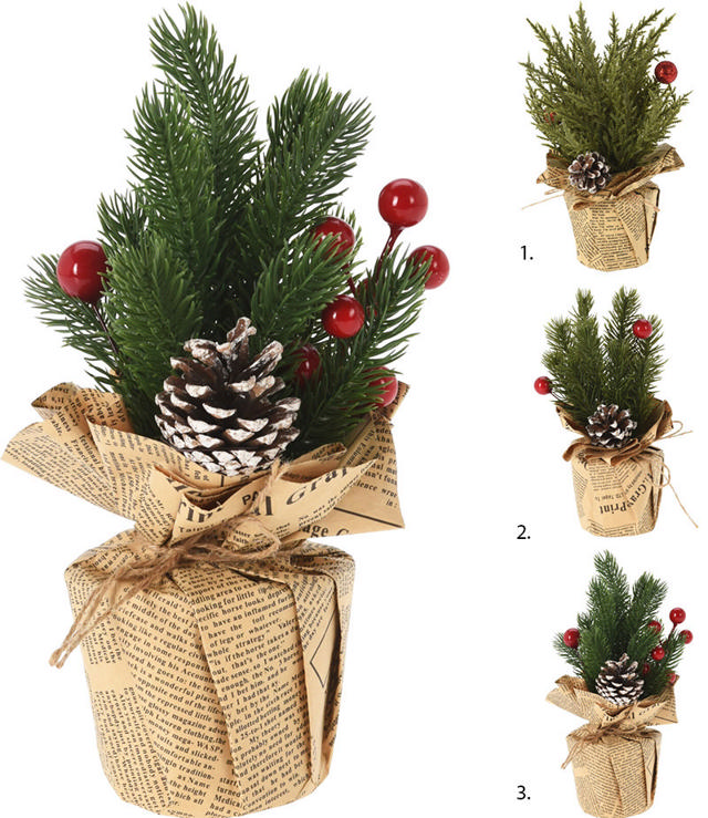 CHRISTMAS TREE IN POT 24CM IN 3 ASSORTED DESIGNS