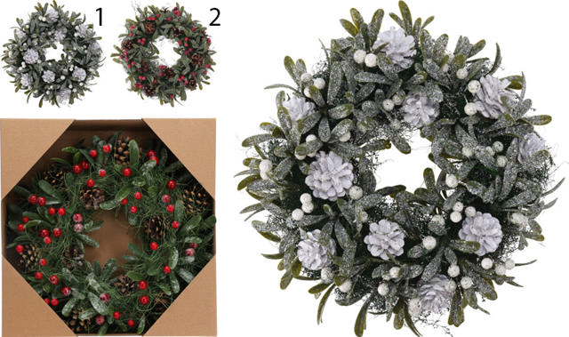 WREATH W BERRIES 34CM 2ASS