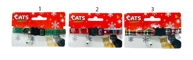 CAT COLLAR XMAS W BELL 3ASS