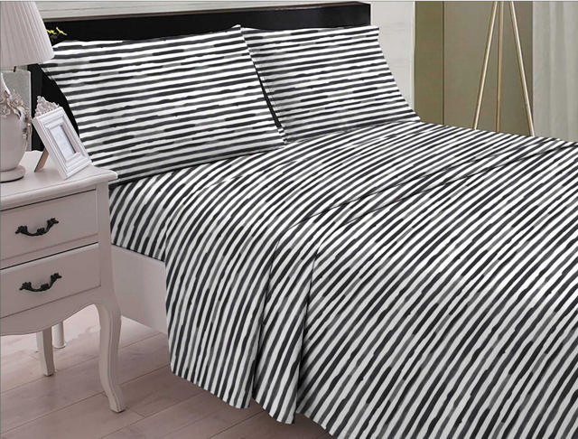 ELEGANCE FLANNEL BEDSHEET SET BLACK STRIPED 180X270CM