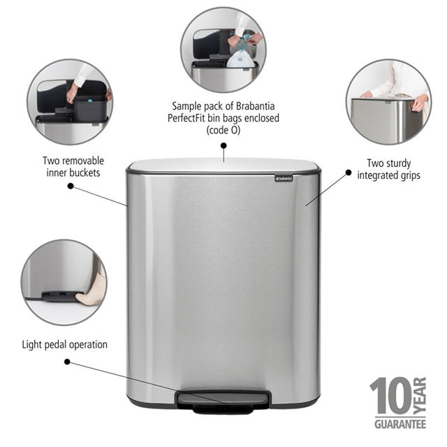 BRABANTIA BO PEDAL BIN 2x30L MATT STEEL