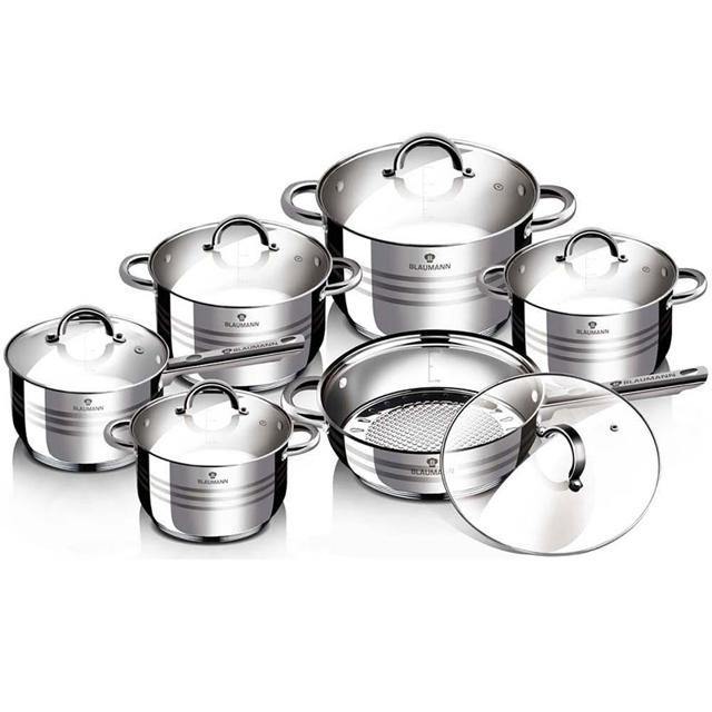 BLAUMANN  GOURMET COOKWARE SET OF 12 - STAINLESS STEEL 