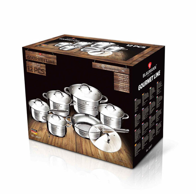 BLAUMANN  GOURMET COOKWARE SET OF 12 - STAINLESS STEEL 