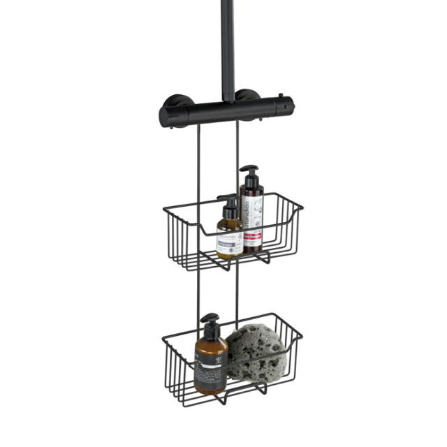 WENKO STAINLESS STEEL THERMOSTATIC-SHOWER CADDY MILO 2-TIER MATT BLACK