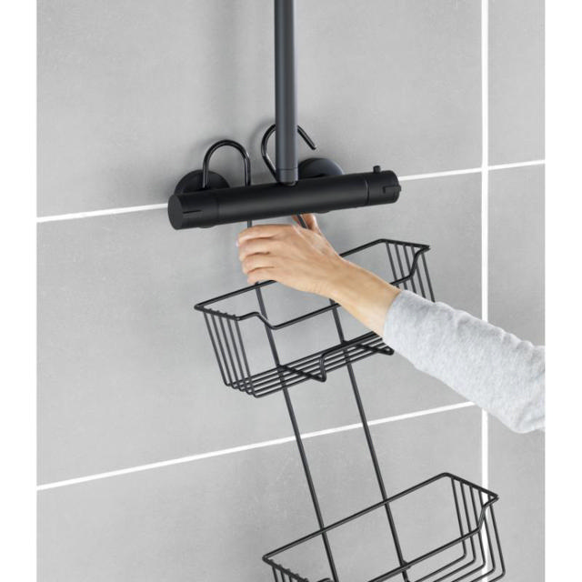 WENKO STAINLESS STEEL THERMOSTATIC-SHOWER CADDY MILO 2-TIER MATT BLACK